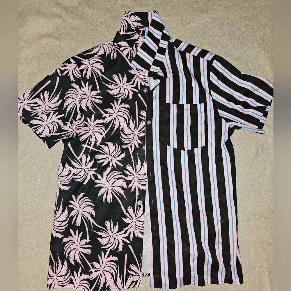 ChArmkp R Mens Shirt Pink & Black Patterns Button Up‎ Size Small
